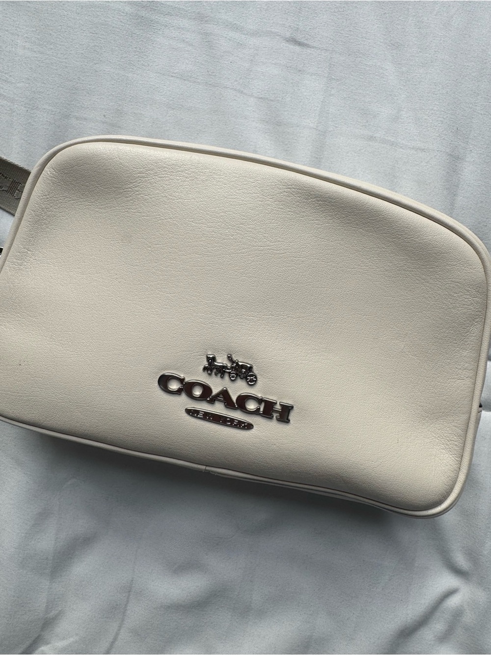 Coach Cream Leather Toiletry Pouch with Silver Logo
